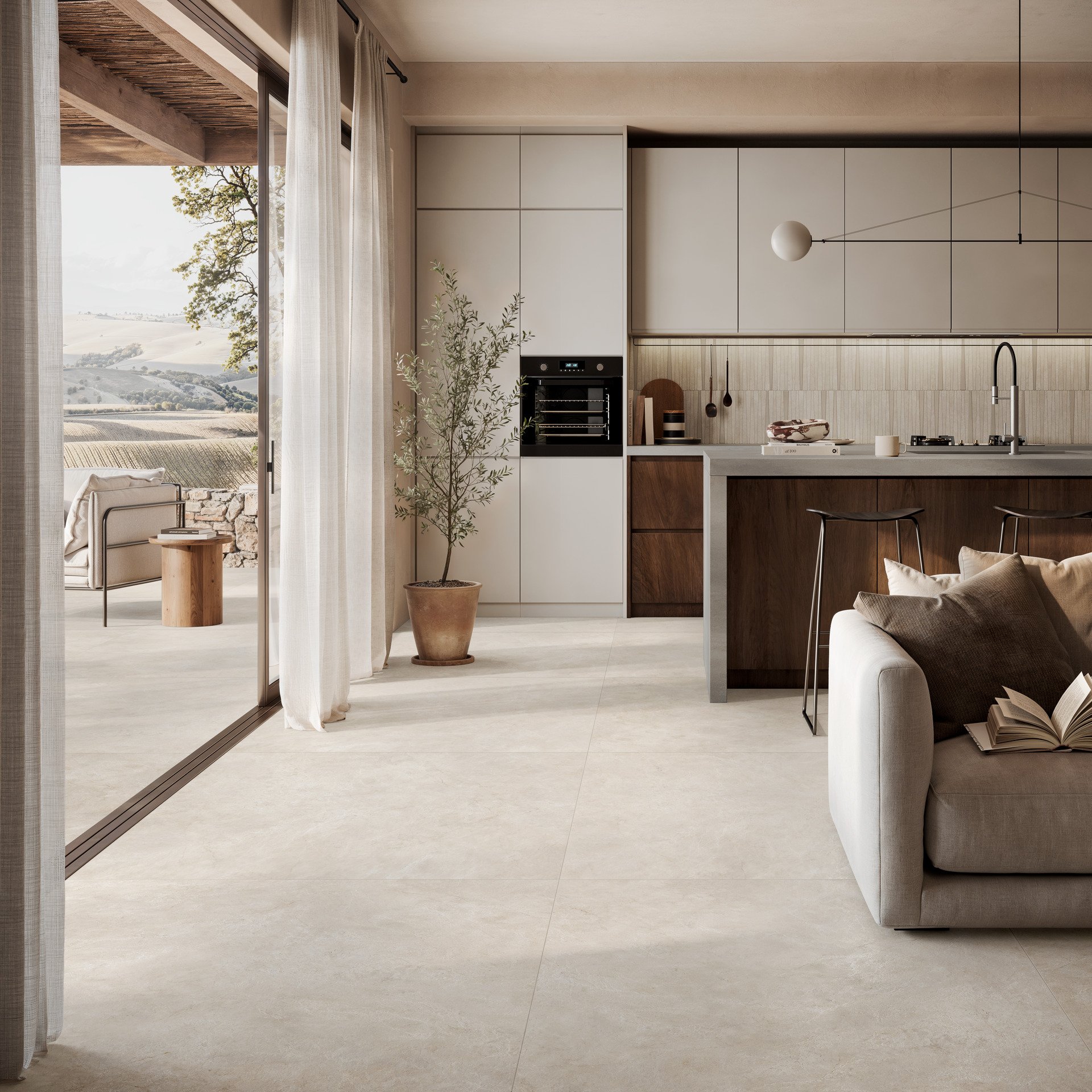 Cucina con pavimento in gres porcellanato