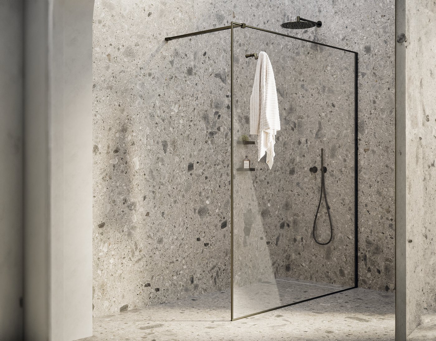 Parete doccia walk-in: un solo pannello fisso in vetro senza porta