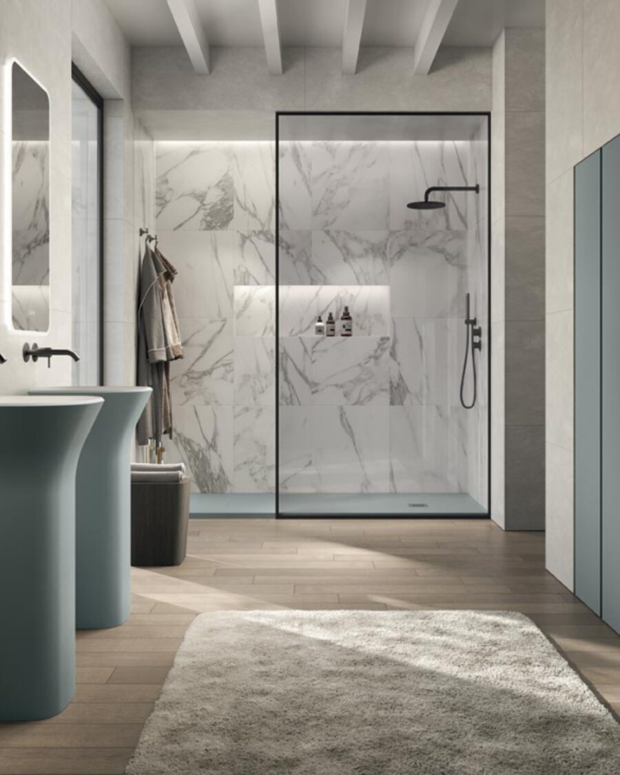 Lavabi freestanding monoblocco in un bagno contemporaneo