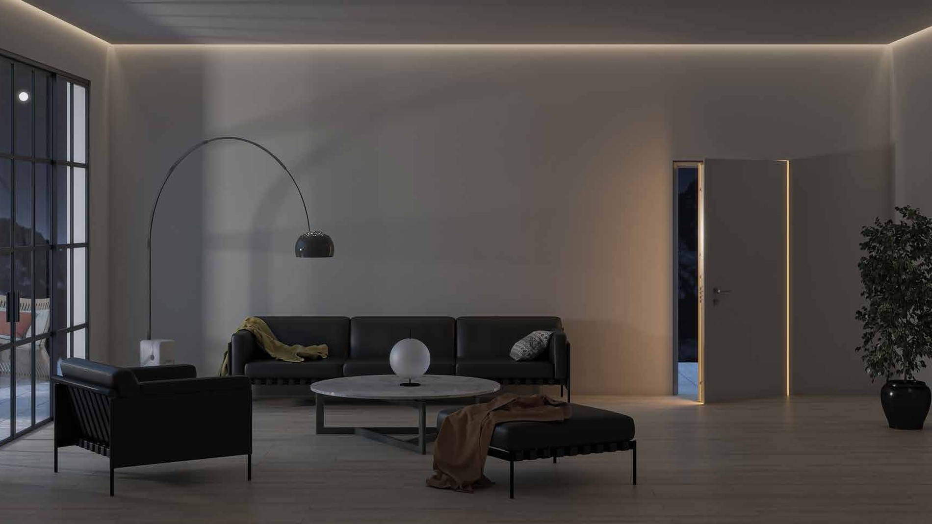 Porta blindata di design con firma luminosa a LED integrata nel profilo Alias Twenty
