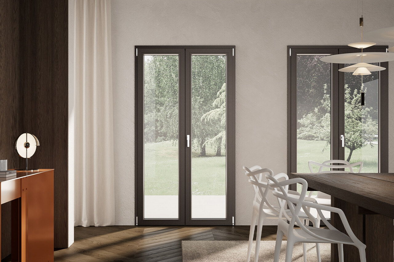 Porte-finestre in PVC antracite della serie Fossati Vision76
