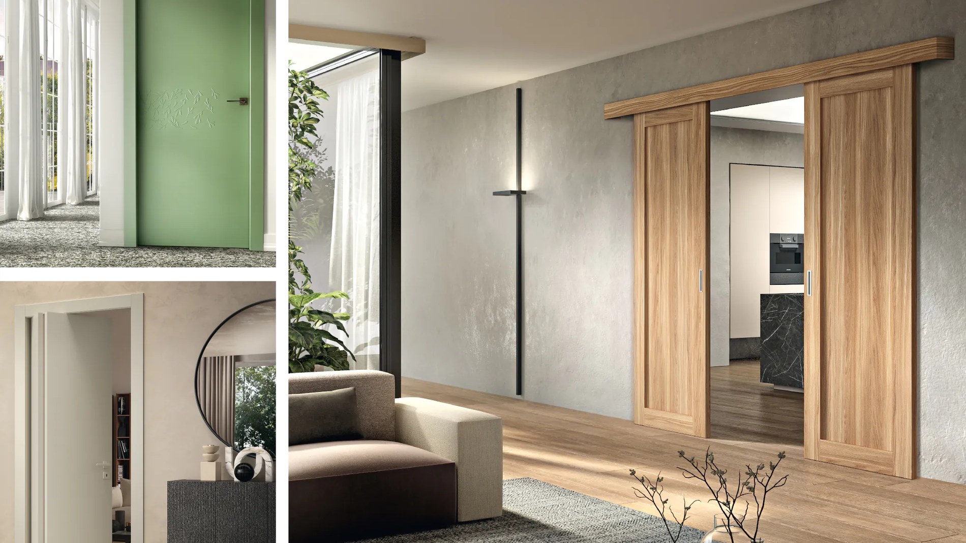 Porte per interni in ambiente architettonico contemporaneo dalle linee essenziali