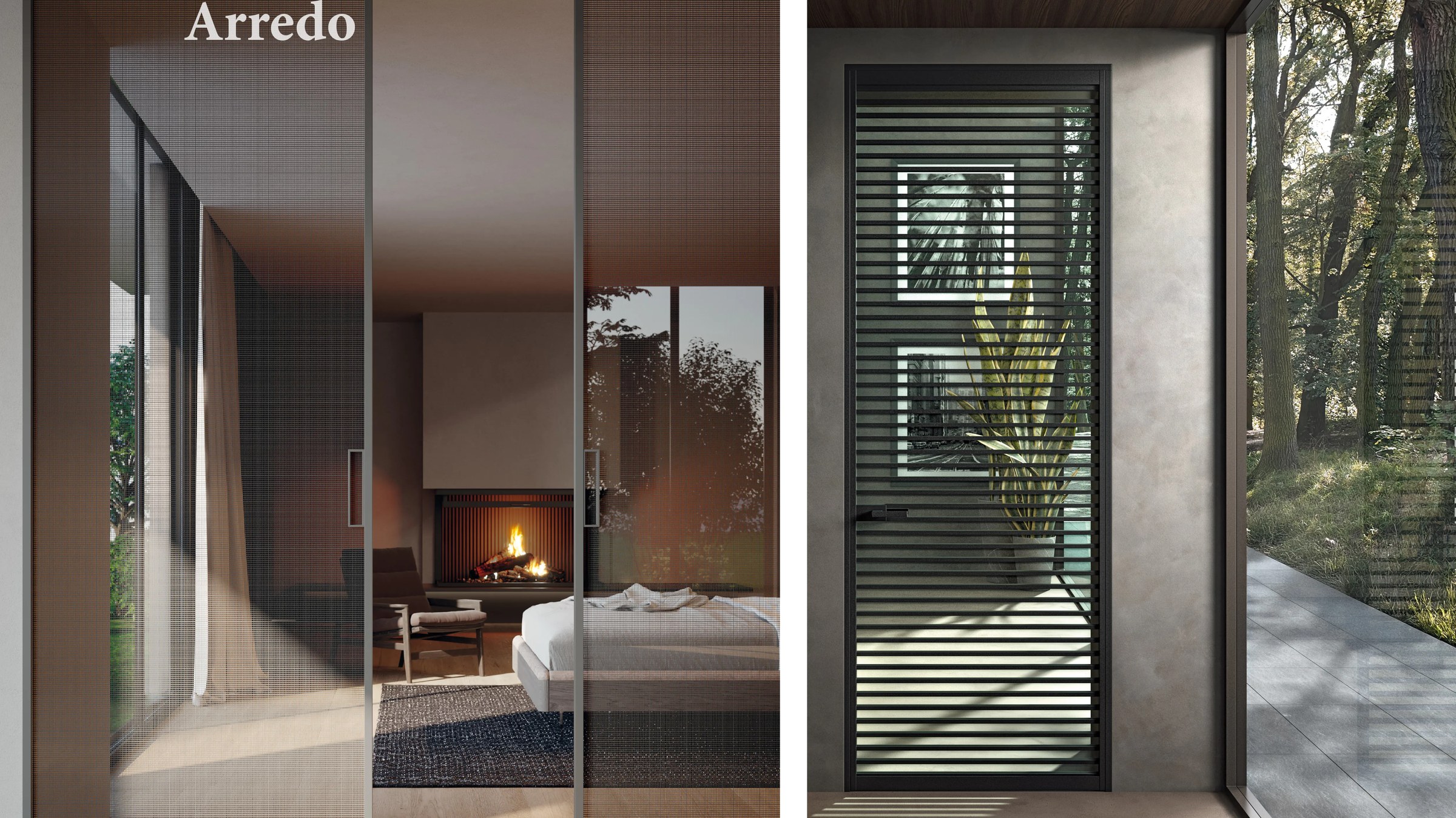 Porte interne di design in un ambiente living contemporaneo con pavimento in legno
