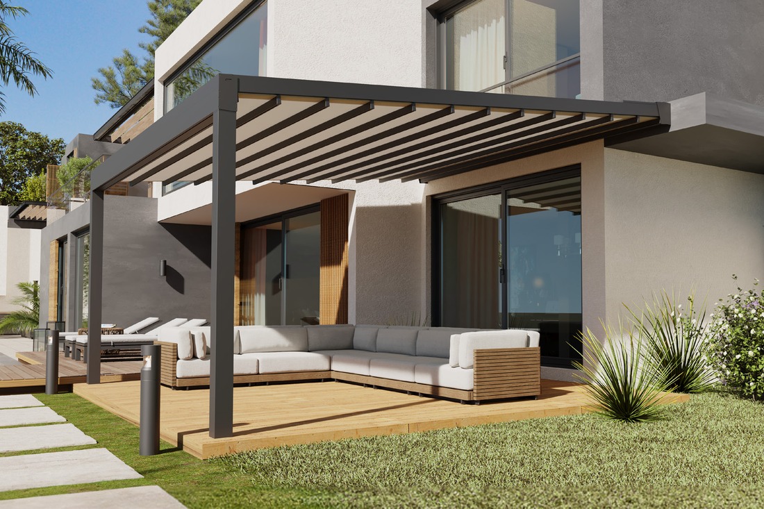 Pergotenda inclinata MV Line New Lipari con telo impacchettabile